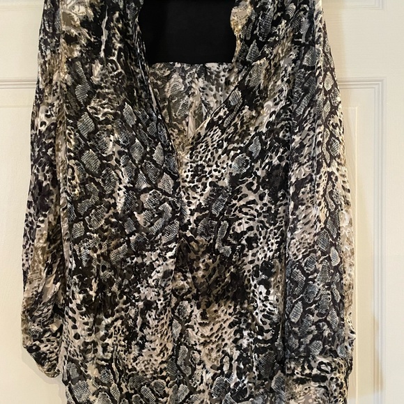 Alice + Olivia Tops - Alice + Olivia Black and Cream Snake-Print Sheer Blouse